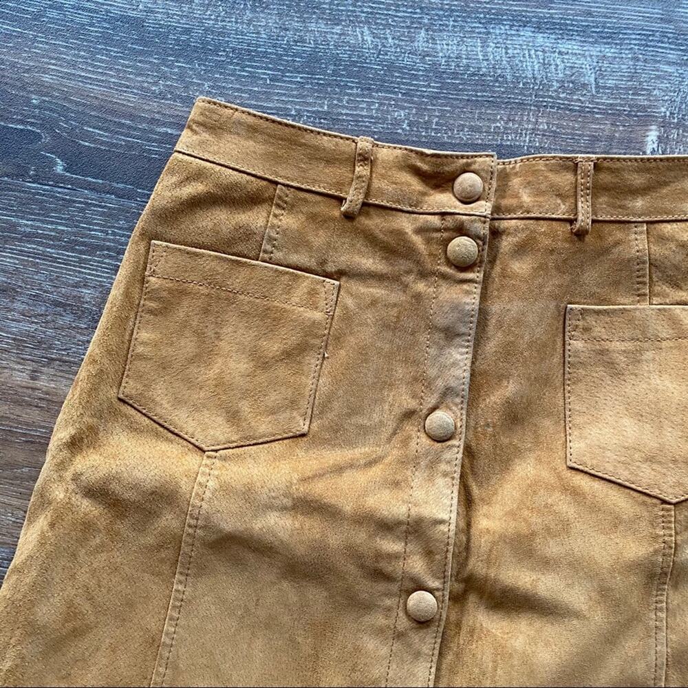 Monki Tobacco Suede Button A-Line 70s Skirt Size 6 - Picture 5 of 13